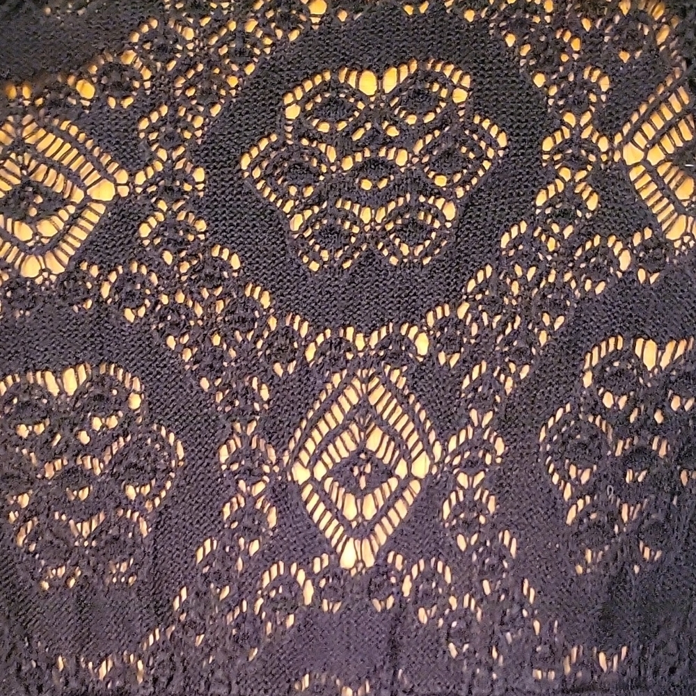 Belldini Black Elegant Open Cardigan Sweater, Crochet Lace Back & Sleeves, M - Picture 13 of 16